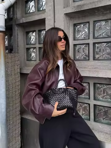 CHAQUETA CUERO PU RETRO