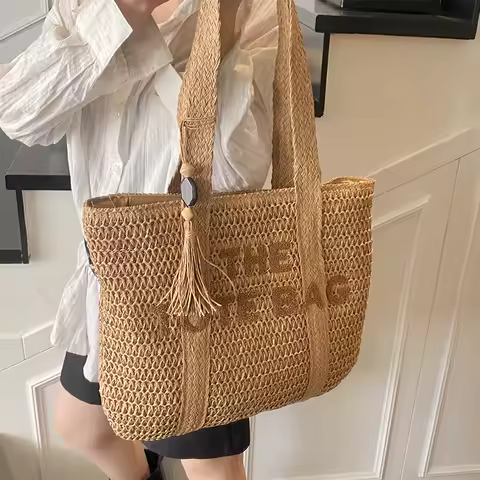 BOLSO TEJIDO DE PAJA GRANDE ELEGANTE