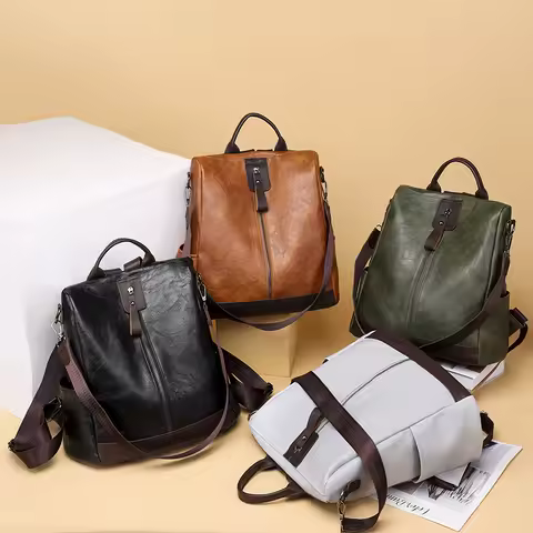 Mochila Femenina Multifunción Cuero