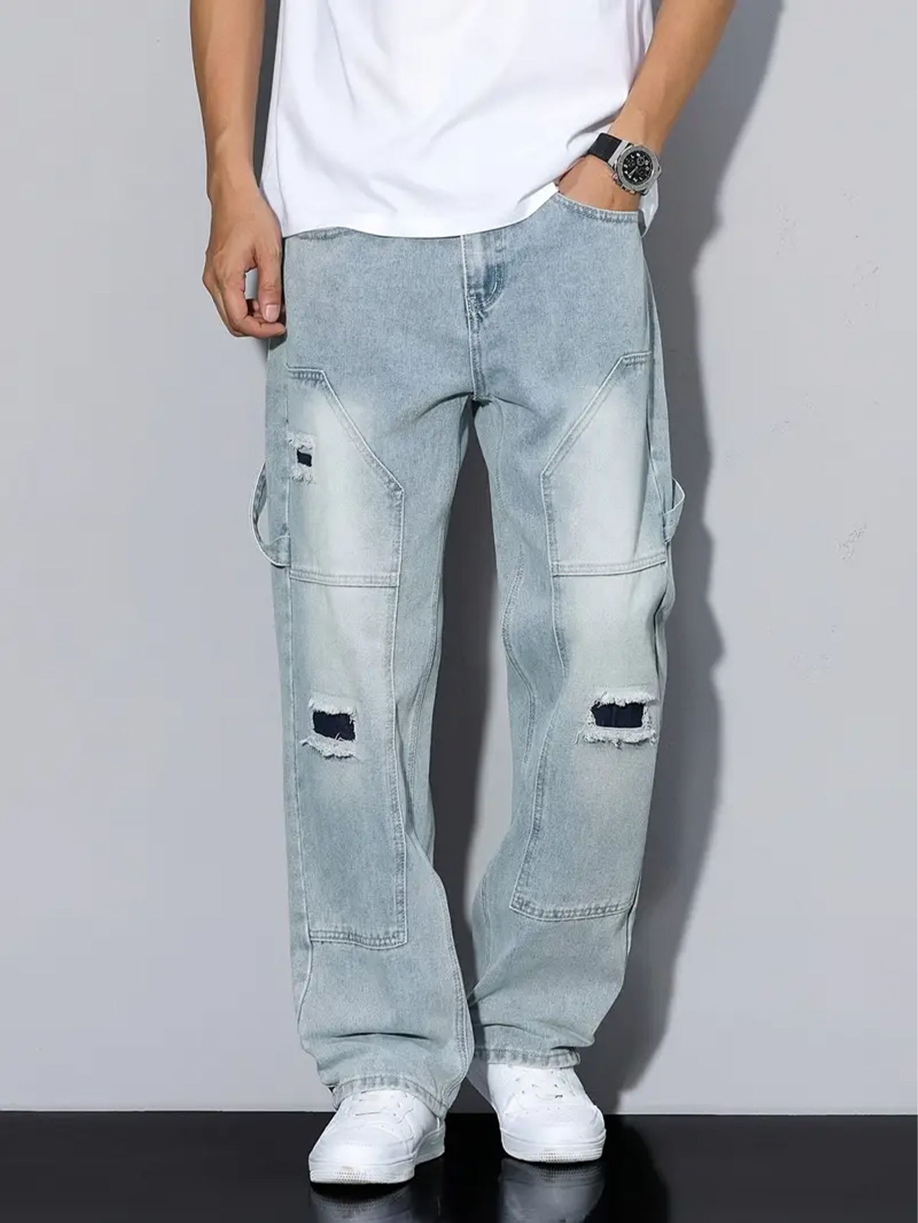Men Light Blue Ripped