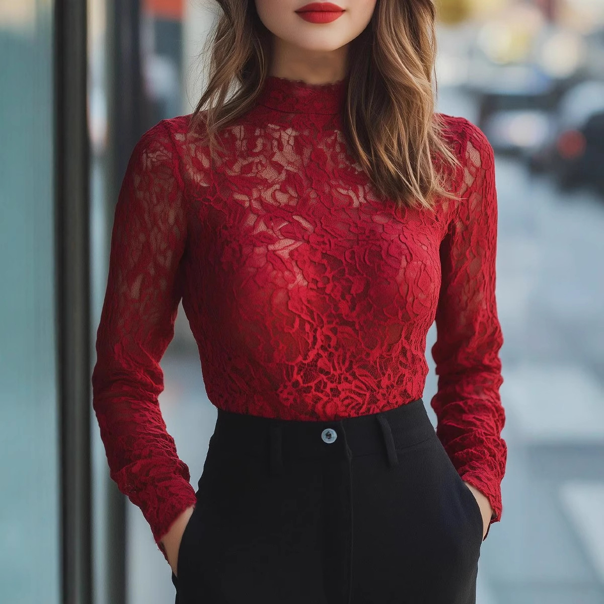 Red Long Sleeve Lace