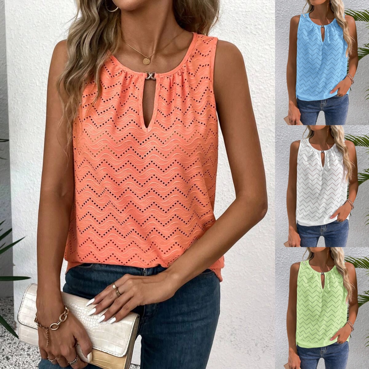 Casual Sleeveless Top Keyhole