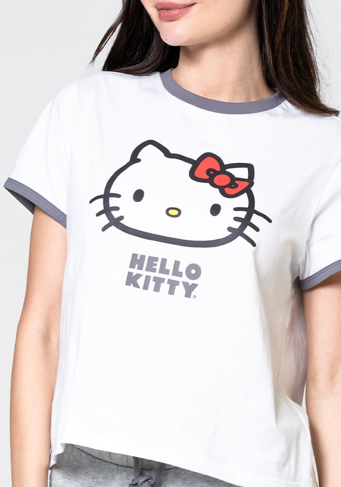 Pijama Short Hello Kitty Algodón Blanco