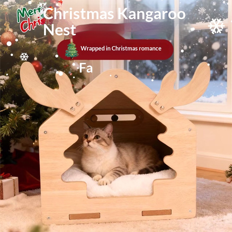 Christmas Cat House Scratching