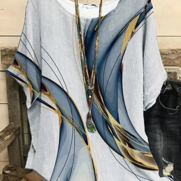 Casual Loose Printed Crew Neck Top